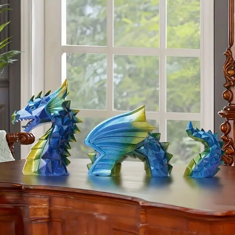 ブルー三節ドラゴン像 - ホームアートデコレーションレジンクラフト