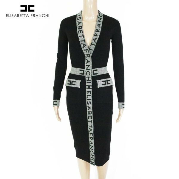 80%OFF エリザベッタフランキ ELISABETTA FRANCHI ワンピース 38 EOP1687 XS Sサイズ ブラック レディース ニットワンピース ロング丈 長袖