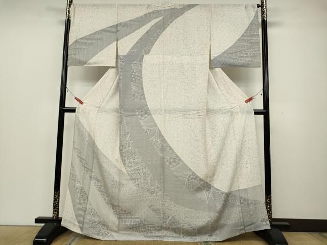 水谷滉 付け下げ 伝統工芸士 斜め縞 稲 鳳凰 花 モノトーン着物