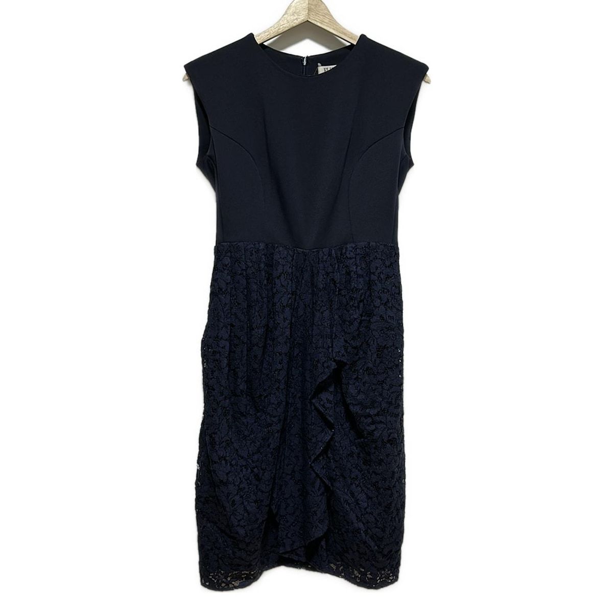 FLICKA フリッカ ワンピース サイズ1 S レディース - ネイビー 半袖 ひざ丈 レース 異素材切替