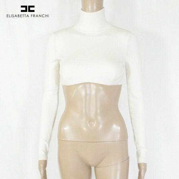 80%OFF エリザベッタフランキ ELISABETTA FRANCHI ニット 40 EKN732 Sサイズ オフホワイト レディース ショート丈ニット 長袖 タートルネック