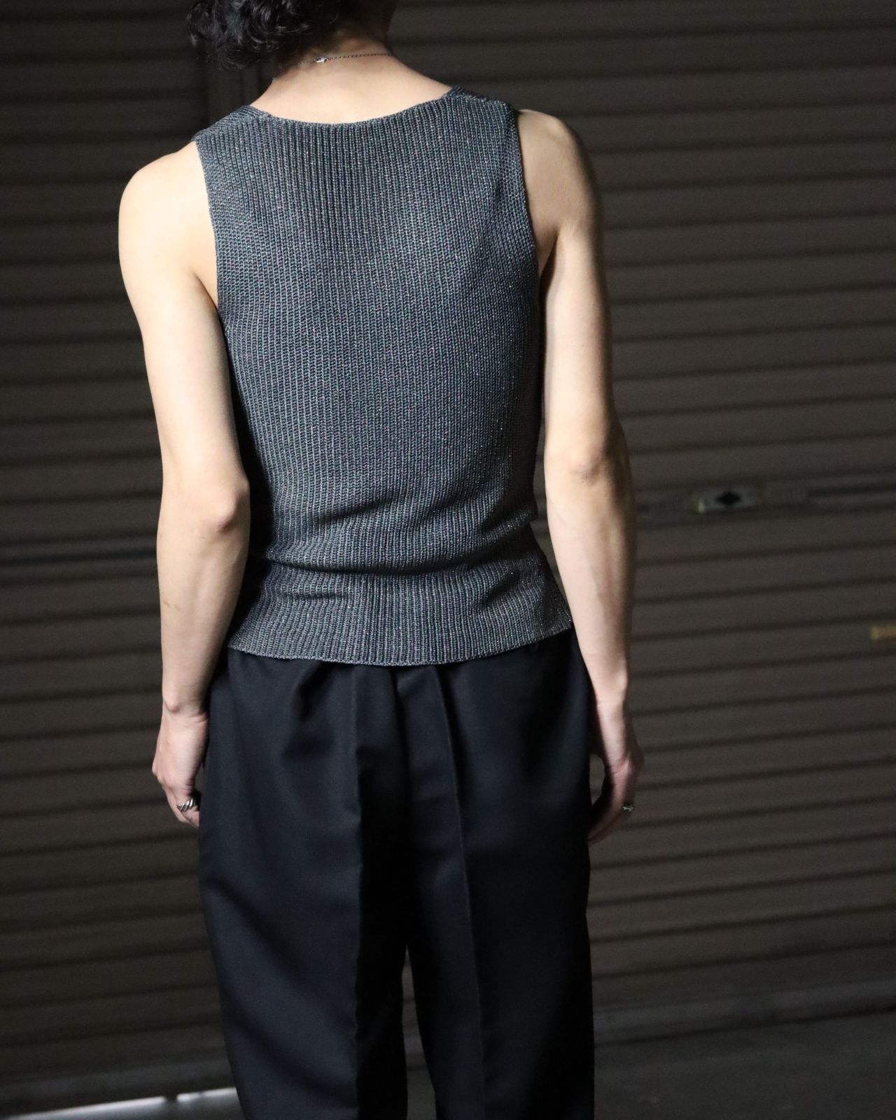 silver lamé color ribbed sleeveless knit top シルバー カラー ラメ 
