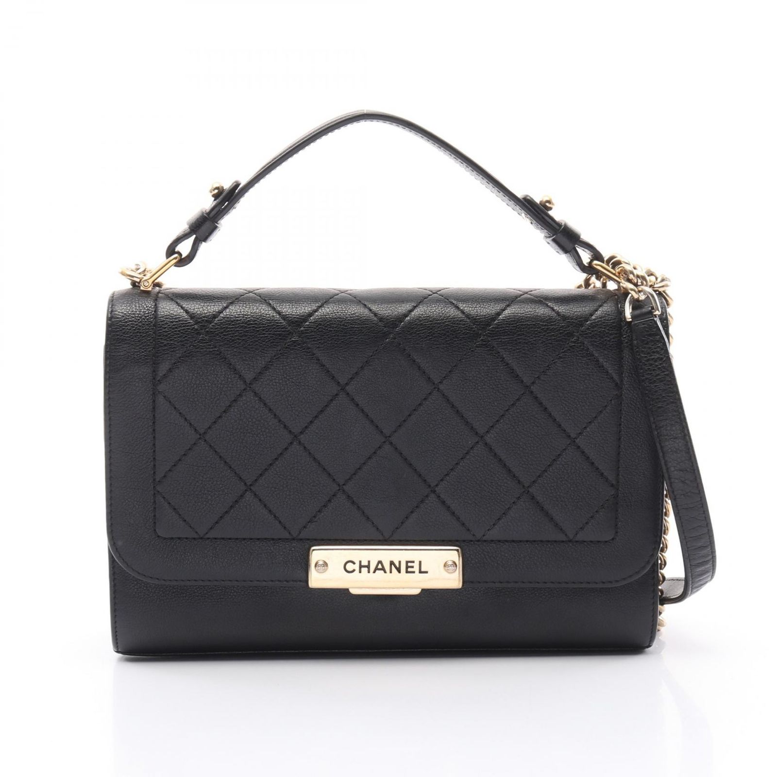 シャネル CHANEL ショルダーバッグ マトラッセ クリックラベル ブラック レザー マトラッセ ラベルクリック チェーンショルダー レディース Used A