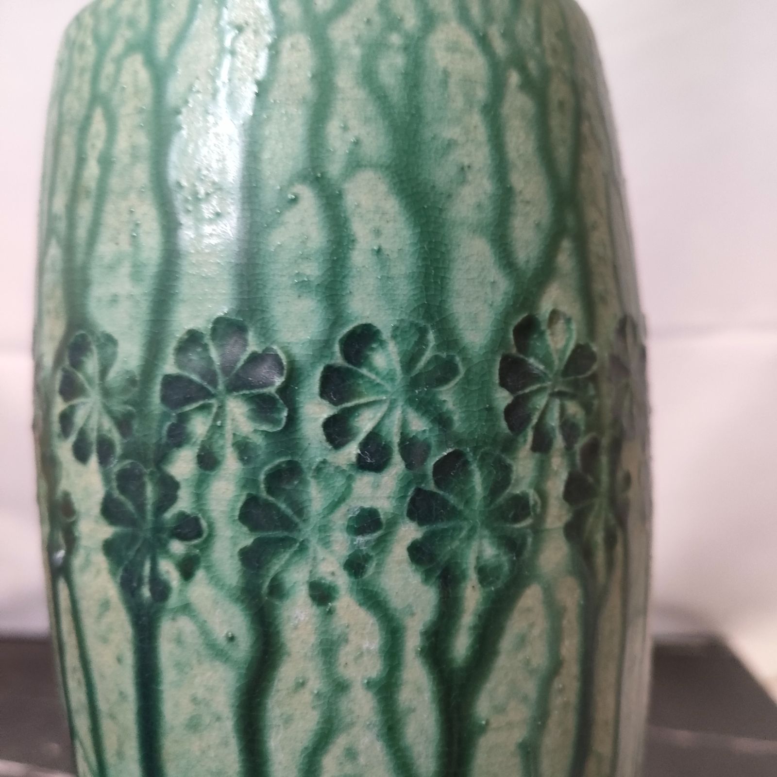 12 【美品】清水焼 緑釉 嘉峰 花瓶 一輪挿し 花器 グリーン インテリア 