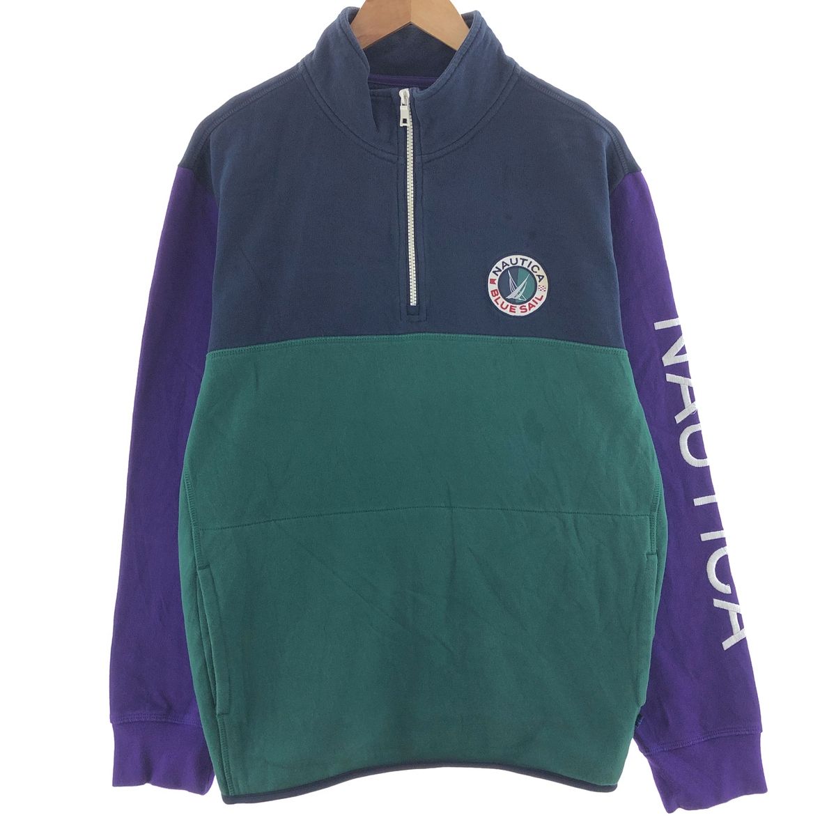 古着 ノーティカ NAUTICA 袖刺繍 ハーフジップスウェットシャツ トレーナー メンズXL/taa003003