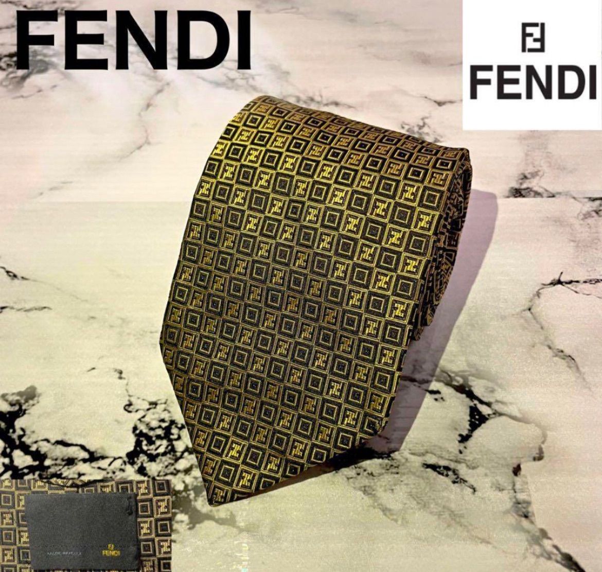 フェンディFF総柄2ネクタイセット】FENDI 高級ネクタイ シルク100