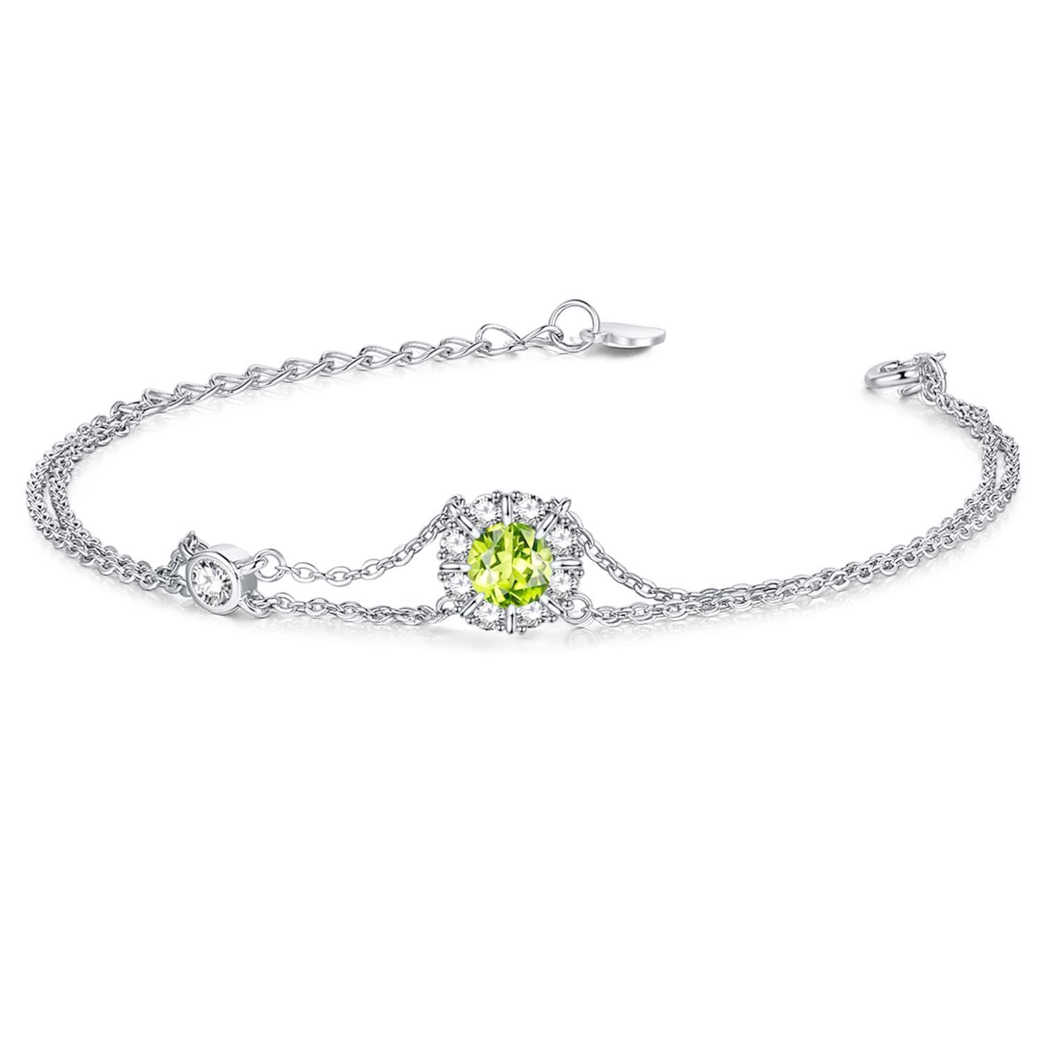 ブレスレット レディース 12ヵ月 誕生石 2連ブレスレット お花 シルバー アクセサリー プラチナメッキ 誕生日 母の日 プレゼント なBOX付き