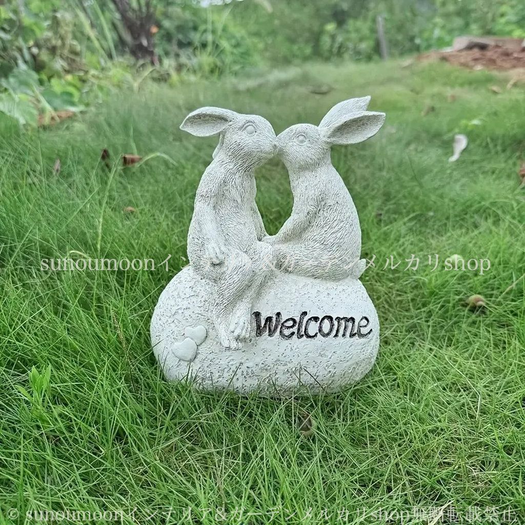 おしゃれ お洒落 アニマル 置物 うさぎ ガーデン 庭の装飾 石風 ラビット ガーデニング ウェルカムサイン ガーデン雑貨 樹脂 インテリア ガーデンオブジェ エントランス 玄関 雑貨 入口 ガーデンインテリア ガーデンオーナメント 4-7