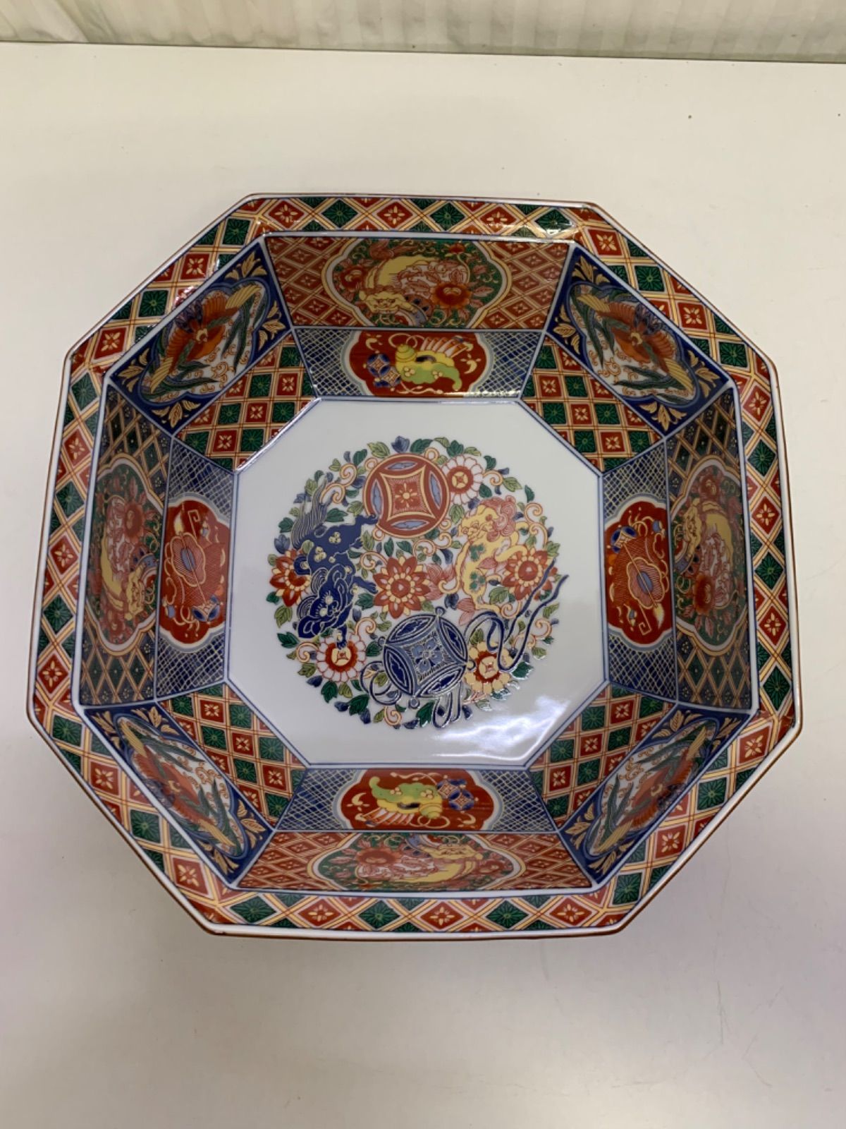 有田焼 龍峯窯 錦古伊万里 獅子鳳凰紋 八角鉢 八角形 未使用品