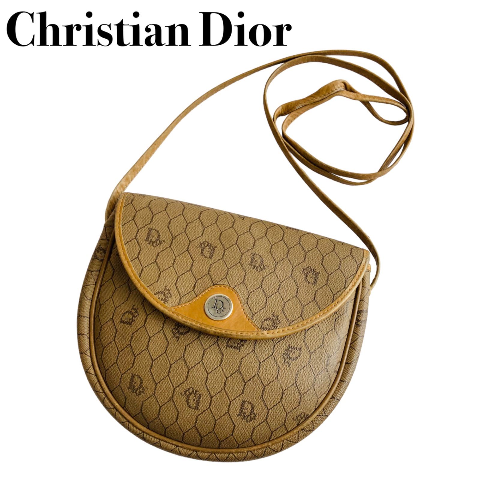 良品☆Christian Dior ☆クリスチャンディオール☆ショルダーバッグ ☆斜め掛け☆肩掛け☆ポシェット☆総柄ハニカム柄☆PVC☆レザー☆ライトブラウン☆レトロ☆ヴィンテージ - メルカリ