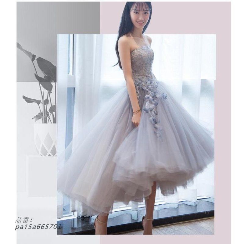 ミディアムドレス パーティードレス 結婚式 ウエディングドレス フォーマルドレス お呼ばれ 30代40代 ふわふわ 謝恩会 二次会 上品 披露宴 定番 pai5a665701