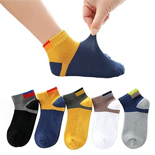 M_2209 [QINTIAN] 子供用靴下 キッズ ソックス 男の子 くつした 5足セット ショートソックス スポーツソックス スクール ソックス ロング ボーイズ 通学 通気 吸汗 綿 (M， 2209)