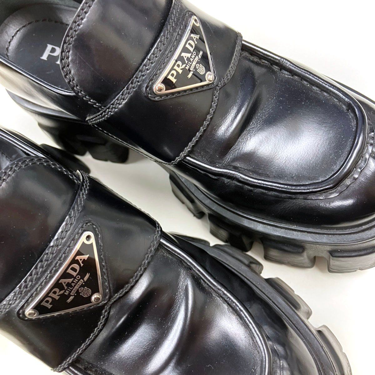 PRADA プラダ モノリスブラッシュドレザーローファー 649 ブラック 36 