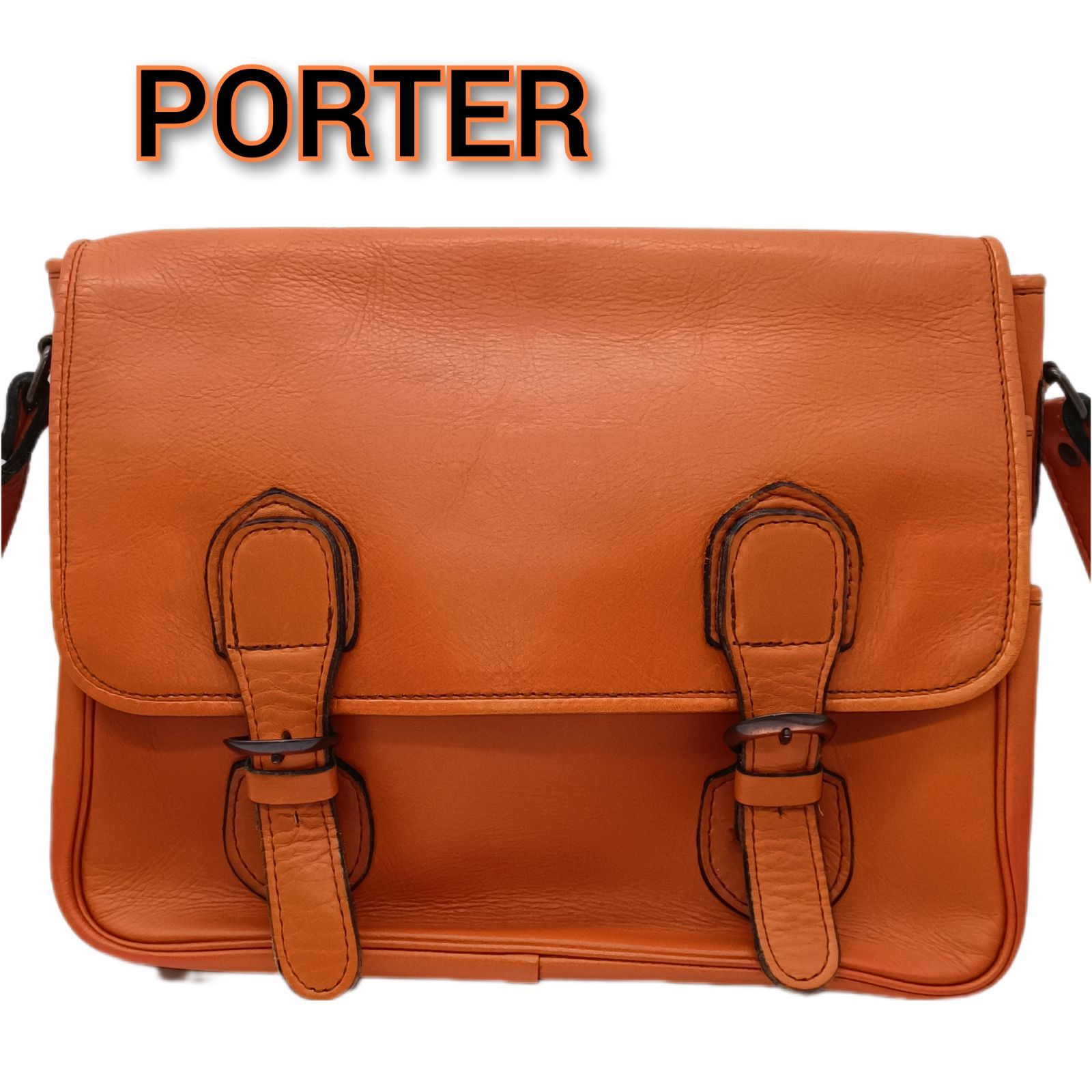 PORTER ショルダー レザー キャメル 美品！ - ショルダーバッグ