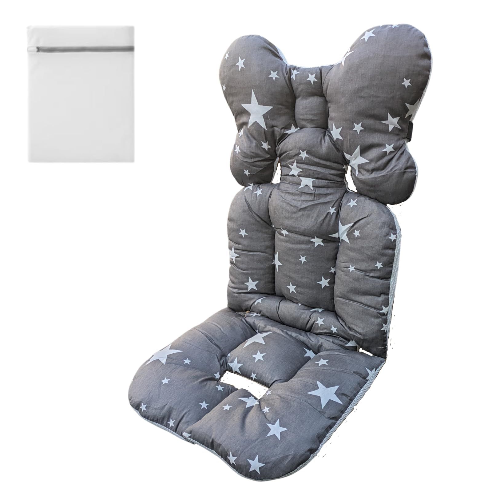 Asway STERLInG ベビーカー シート クッション 3Dメッシュ コットン 防寒 丸洗いOK 白星柄 [グレー白星柄]