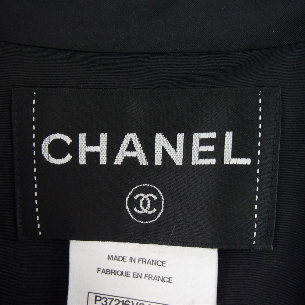 CHANELシルクステンカラーコート ロゴボタン