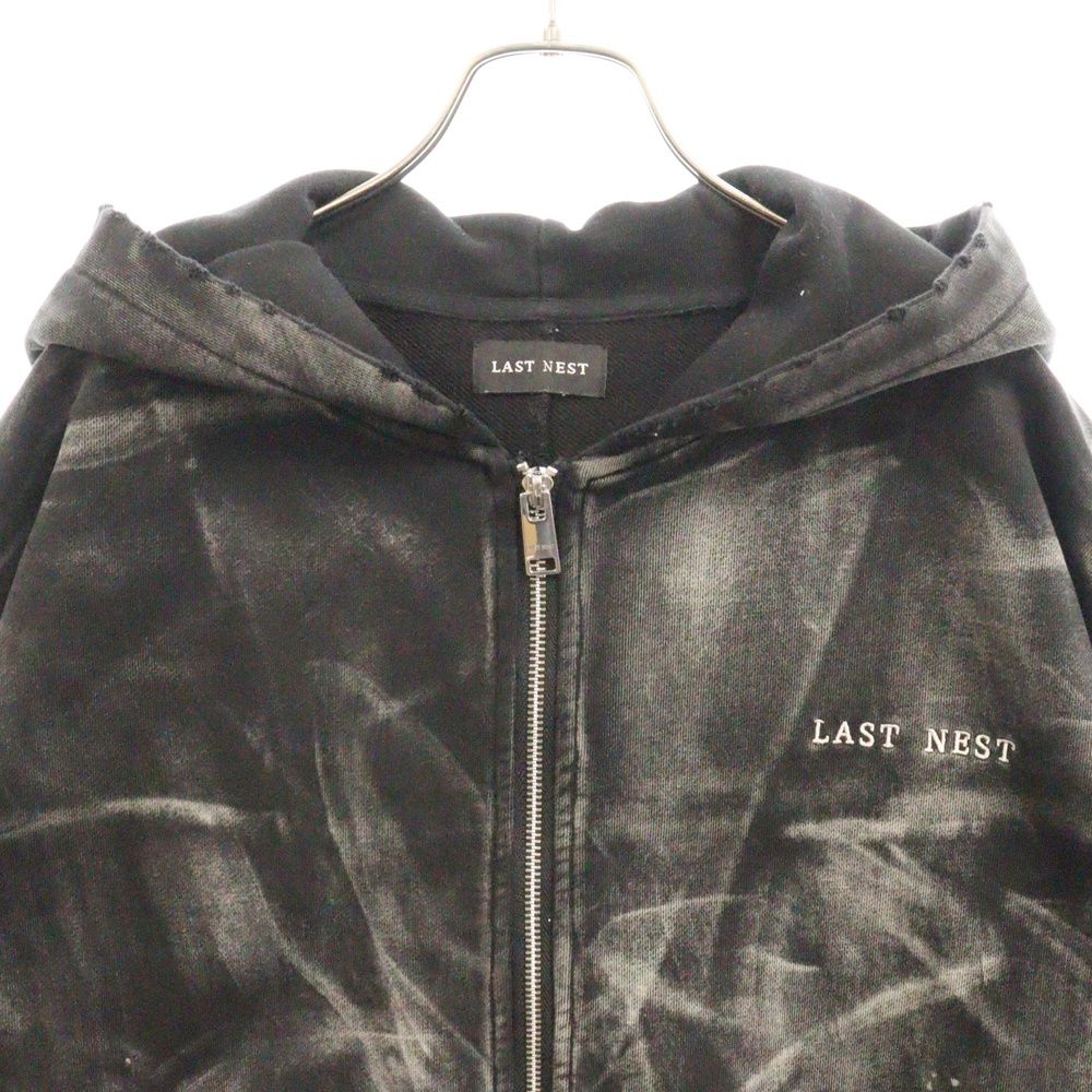 LAST NEST (ラスト ネスト) 24AW WASHED ZIP HOODIE ロゴ刺繍 ダメージ