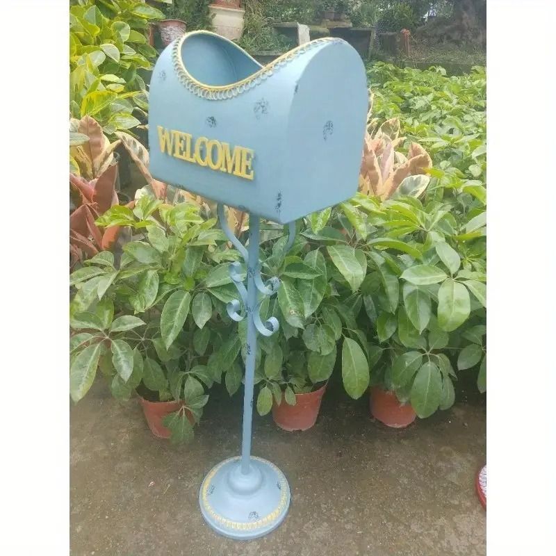 プラントスタンド メールボックス 郵便受け風 フラワースタンド ウェルカムサイン付き かわいい おしゃれ カントリー ガーデン アイアン オーナメント 屋外 庭 装飾 MTyK180