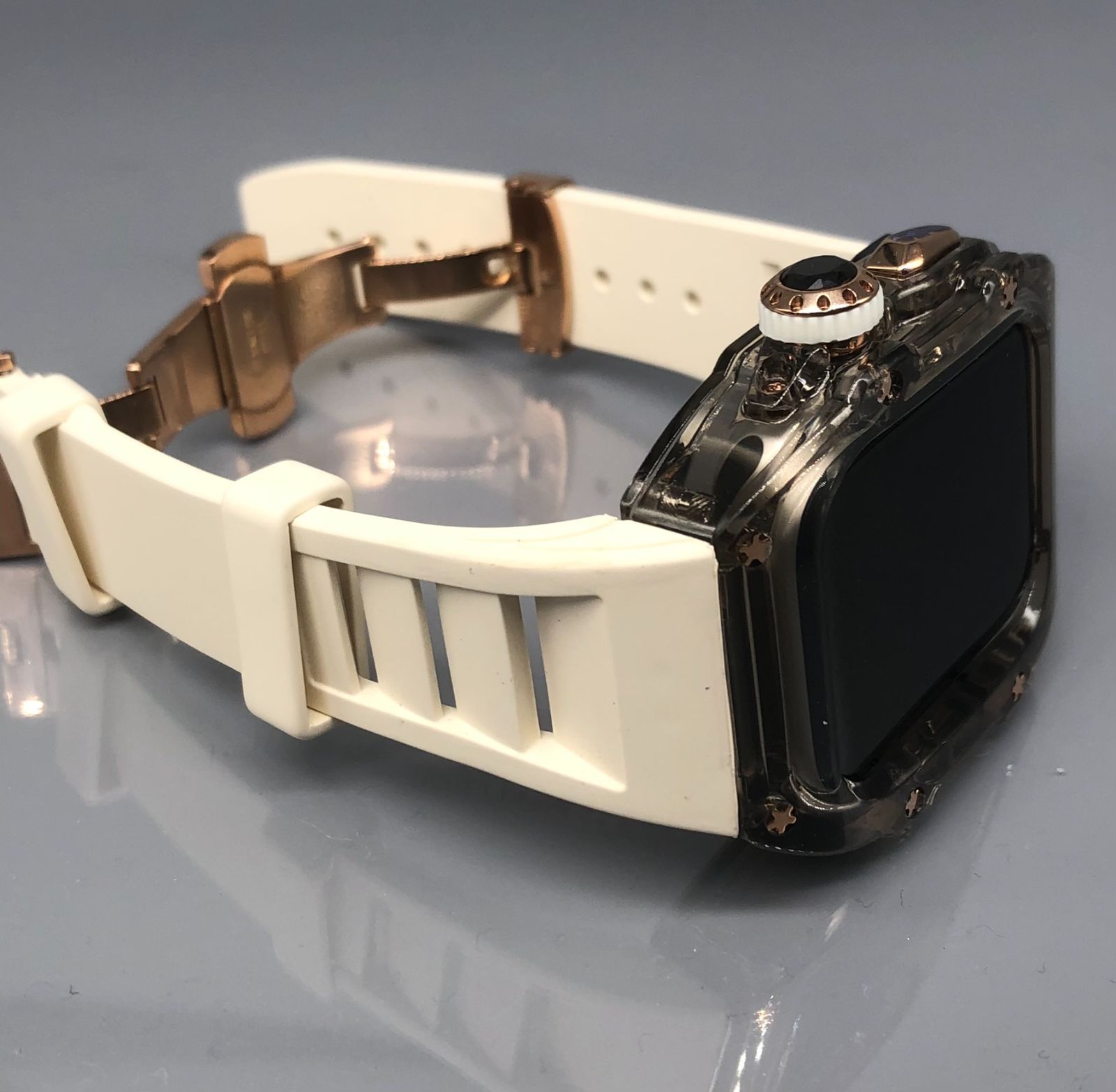 GimelZayin zc ローズゴールド クリアブラック ホワイト アップルウォッチ ラバーベルト カバー クリア ケース 44 mm 45 4 5 6 7 8 se スポーツ メンズ レディース Apple Watch バンド