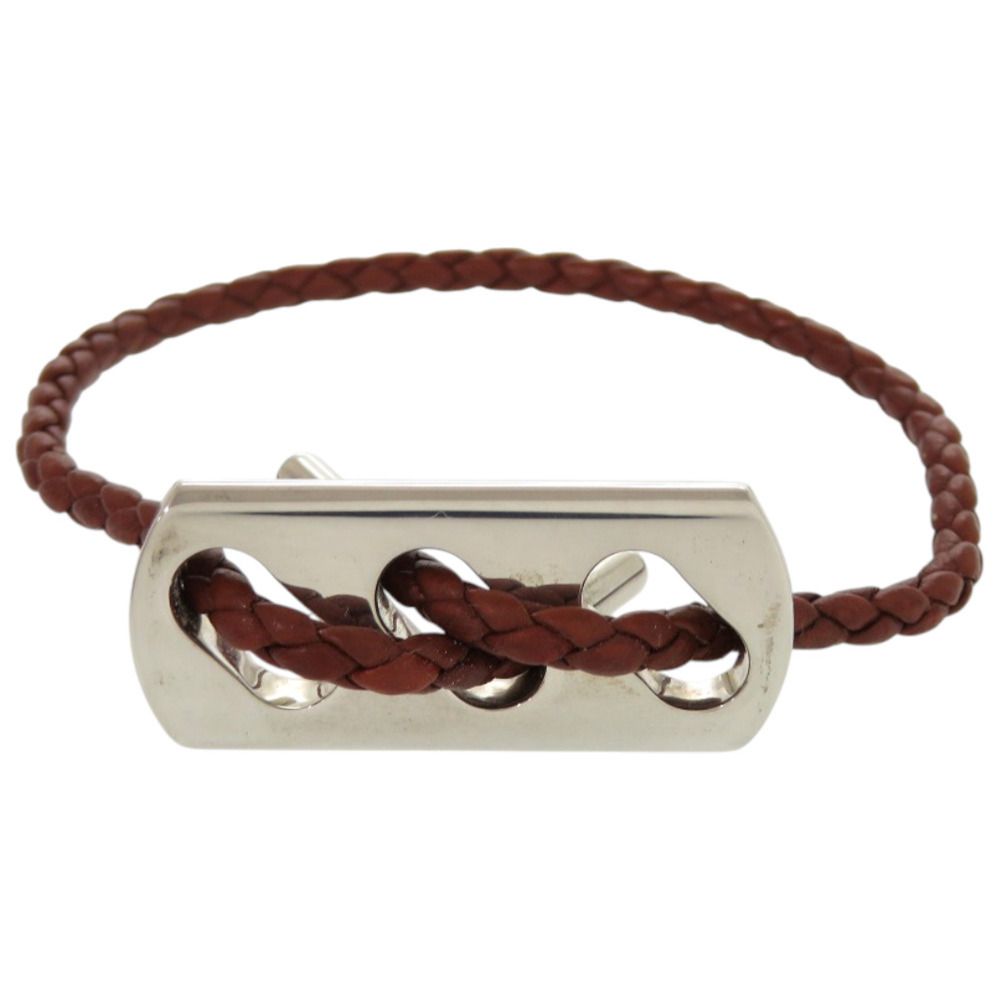 エルメス レザー シルバー925 シルバー金具 茶 ブラウン ブレスレット 1126 HERMES