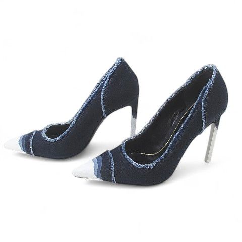 トムフォード TOM FORD ディップ ダイ デニム パンプス - ダークブルー 37 デニム レザー イタリア製
