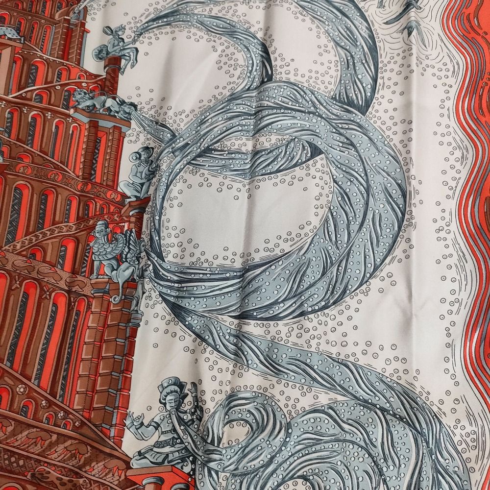 良品 HERMES エルメス カレ90 LES RIVIERES DE BABEL バベルの川