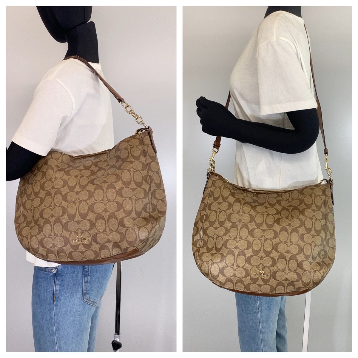 COACH コーチ シグネチャー ブラウン シルバー PVC ショルダーバッグ