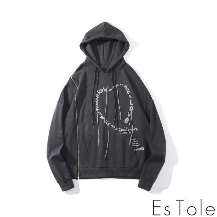 EsTole ストリートジップパーカー オーバーサイズ ゆったり プル