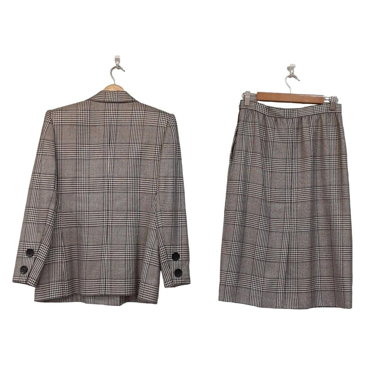 GIVENCHY ジバンシー スカートスーツ レディース - ライトグレー×黒 千鳥格子柄|肩パッド