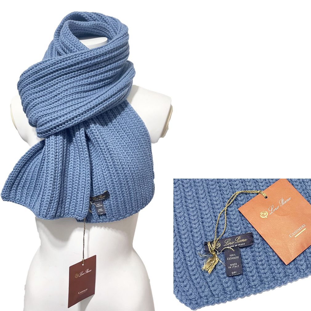 ロロピアーナ Loro Pianaカシミア100％ニットマフラー ブルー - メルカリ 