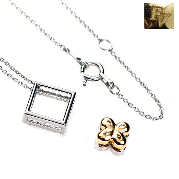 18k WGペンダント直径0.25 ポンテヴェキオ K18YG/WG ダイヤモンド ペンダントネックレス