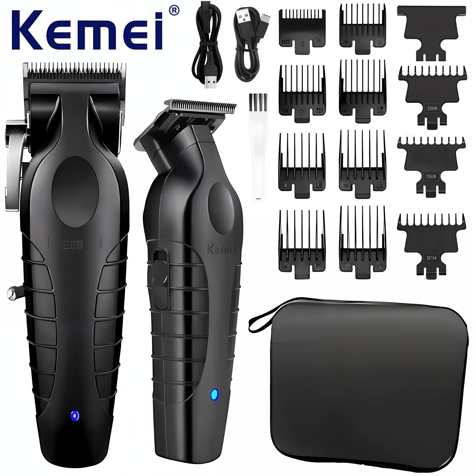 ケメイ プロフェッショナル コードレス 電動トリマー セット 0mm/0in ブレード USB 充電式 滑り止めテクスチャ