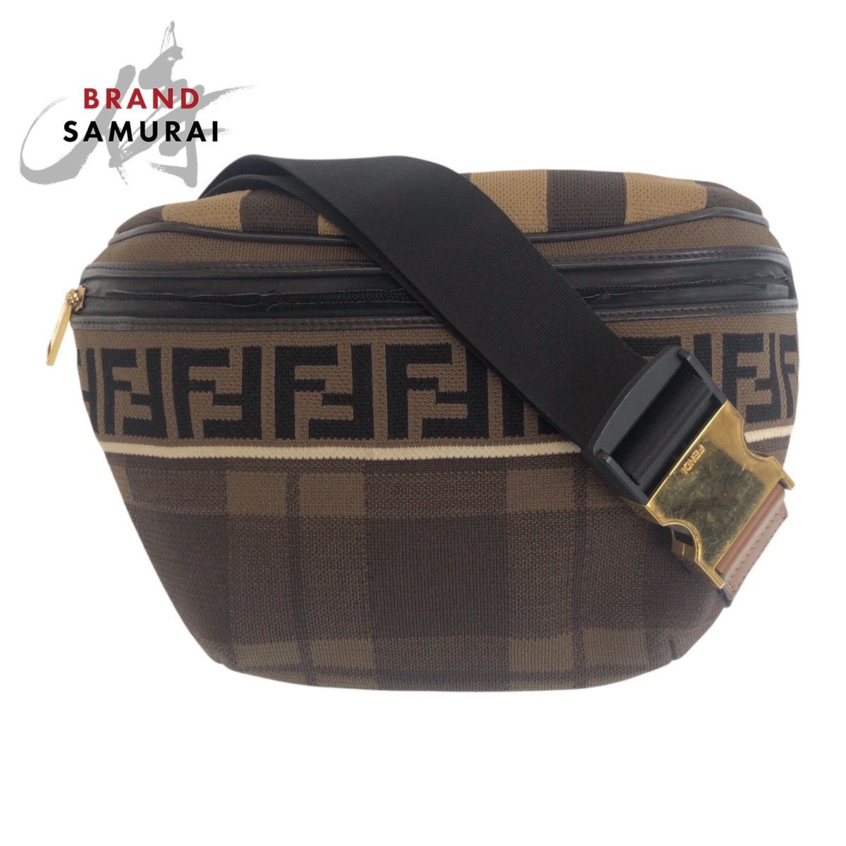 FENDI フェンディ ズッカ柄 ブラウン ゴールド金具 キャンバス 7VA434 A4BI 189 8465 ボディバッグ バムバッグ メンズ 505468
