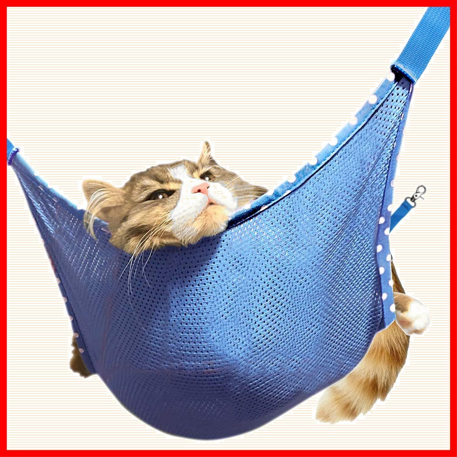 数量 Phoenix 猫 ハンモック キャット メッシュハンモック 小動物用 通気性 昼寝 日向ぼっこ ゲージ フック付 強度アップ ブルー Sサイズ 子猫小動物用