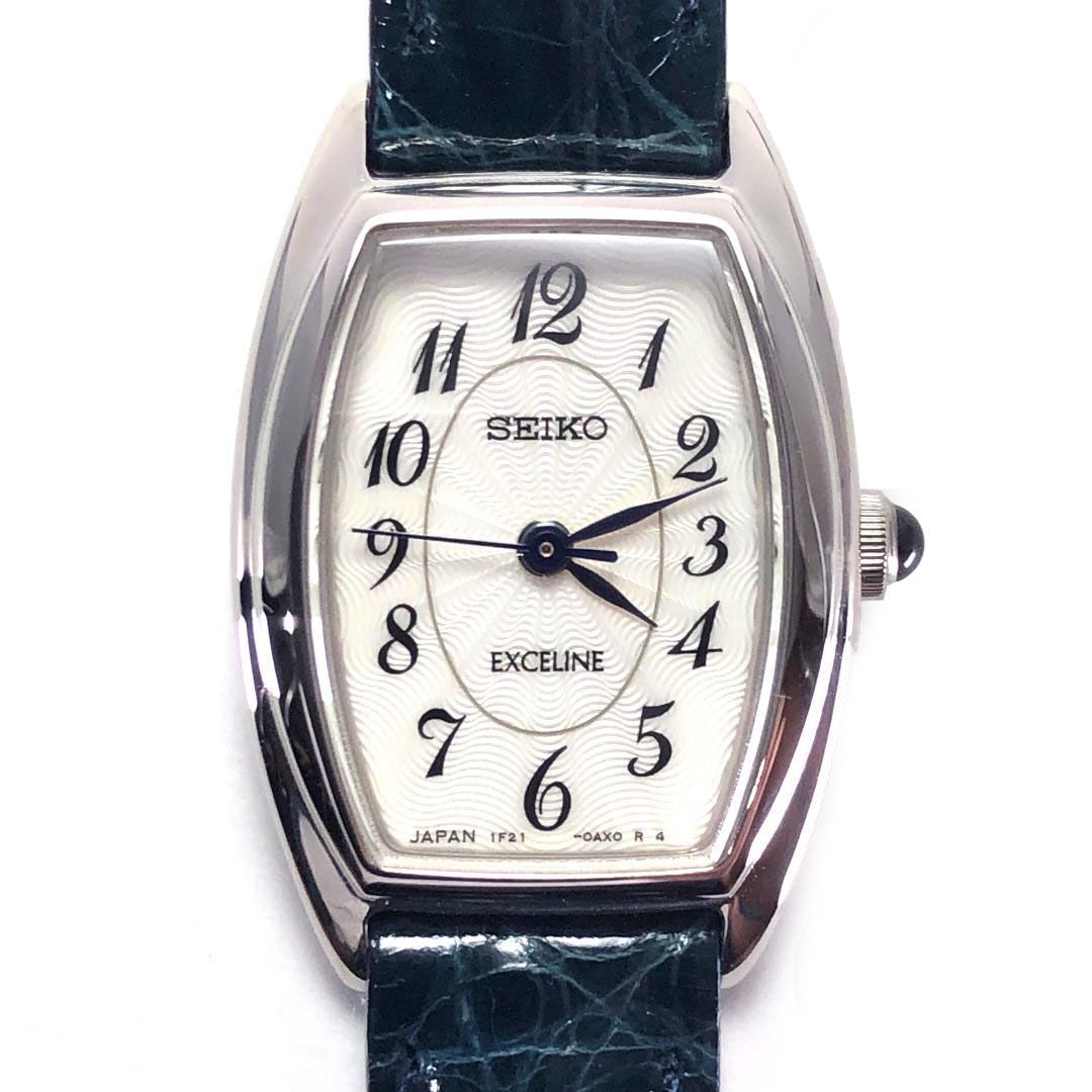 き SEIOK セイコー エクセリーヌ 1F21-0AJ0 クォーツ ステンレス レザー シルバー ホワイト