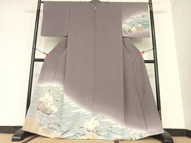 平和屋着物●訪問着 作家物 立波風景文 南蛮船 正絹 AABA0194zg