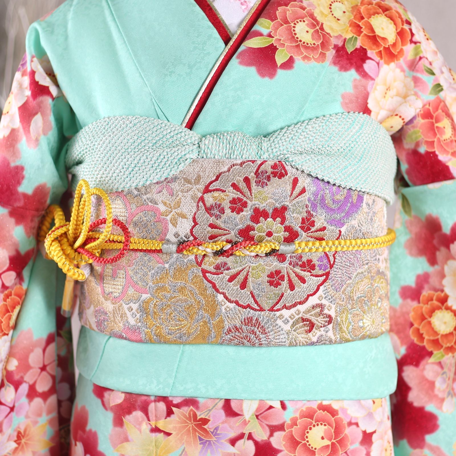 振袖フルセット 振袖セット 振袖 Lサイズ 中古 水色×新古典 美品 成人