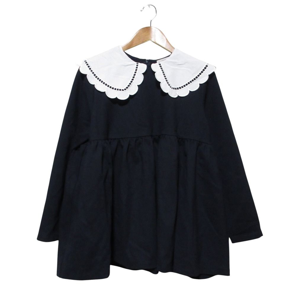 24SS YORI ヨリ スカラップ フ ペプラム カットソー ブラウス ネイビー レディース 古着