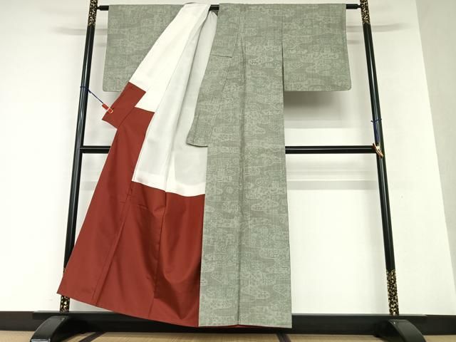 平和屋着物○本場結城紬 重要無形文化財 100亀甲 エ霞花文 正絹 逸品  