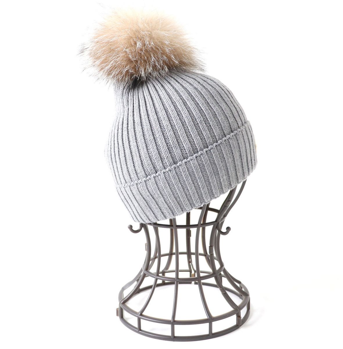 モンクレール ニット帽 ファー付きニット帽 MONCLER ブラック ニット帽