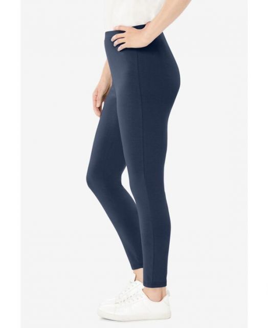 ウーマン ウィズイン レディース レギンス ボトムス Plus Size Within Stretch-Cotton Knit Pull-On Leggings Navy DECORATOM_COM_BR