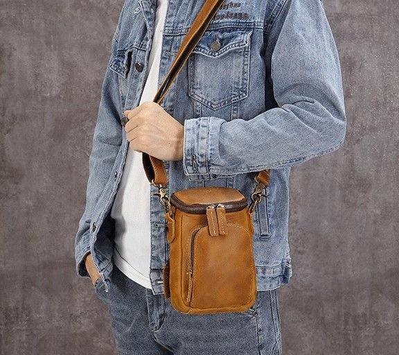 メンズボディバッグ ミニスマホバッグ 本革ショルダーバッグ ボディバッグ ショルダーバッグ 斜めがけ ウエストバッグ スリングバッグ 縦形軽量 牛革 山登り 通勤 ビジネス アウトドア 旅行 カジュアル 2COLOR