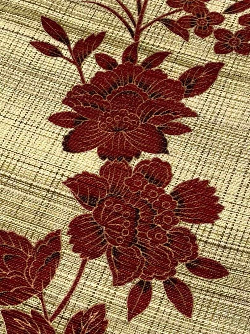野蚕糸 全通 九寸名古屋帯 金彩 唐花 金糸 新品未使用品 絹100％ Q941 