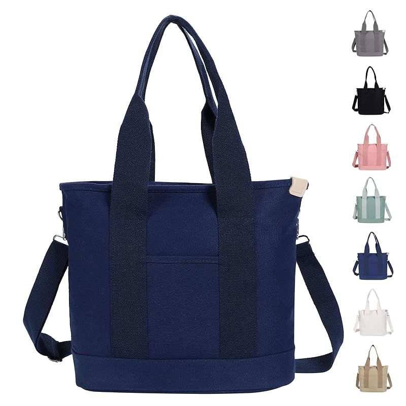 [Jinalie] トートバッグ レディース a4 キャンバス 帆布 大容量 軽量 ショルダーバッグ キャンバストートバッグ 仕切り ファスナー付き マチ広 通勤 通学 男女兼用 (ブルー) 1