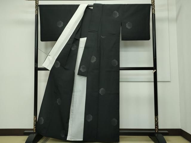 平和屋本店■極上　本塩沢　単衣　110亀甲　雪輪重ね文様　黒地　逸品　CZAA2366s5 平和屋本店▽極上 本塩沢 単衣 110亀甲 雪輪重ね文様 黒地 逸品