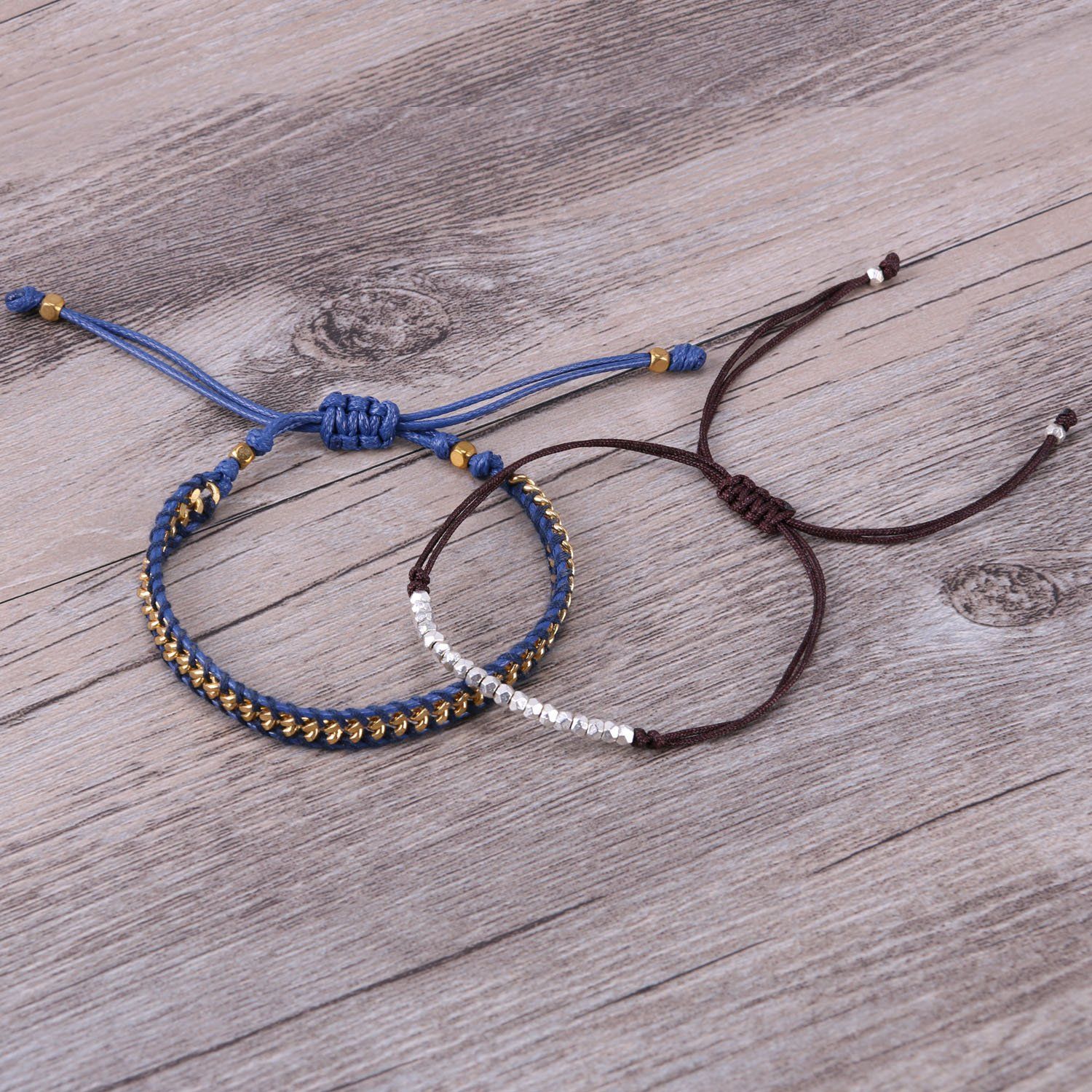 KELITCH 細いロープ ストリング 腕輪 バングル ホワイト ストーン ゴールドメッキ チェーン ブレスレット 2本セット