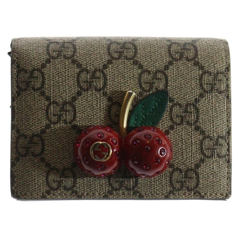 GUCCI チェリー装飾 コンパクト財布 GUCCI グッチ チェリー 二つ折りコンパクト財布 476050・1177 GG