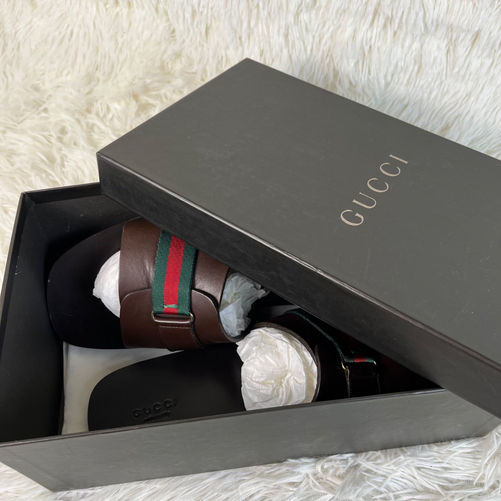 GUCCI サンダル シェリーライン レザー ブラウン - メルカリ