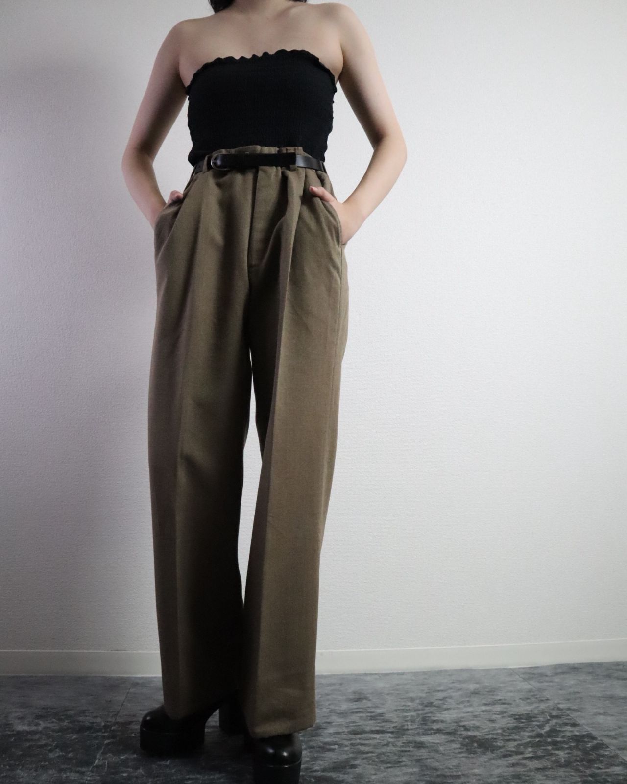 mix color woven wide-straight slacks 多色織 ワイドストレート スラックス 33 茶系 ブラウン 80年代 90年代