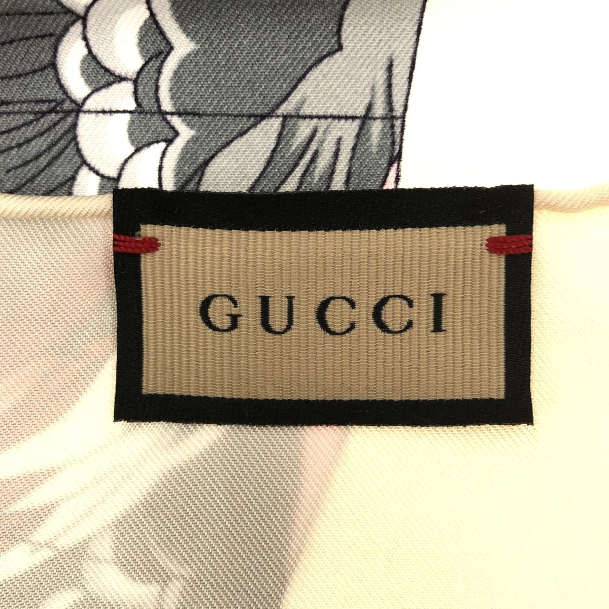 GUCCI グッチ 扇子 センス 鳥 リボン シルク スカーフ 712854